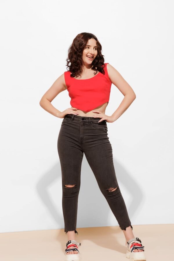 Ribbed Red Cotton Crop – Perfect for Casual Days