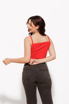 Women’s Red Twist Cotton Crop Top – Modern Fit