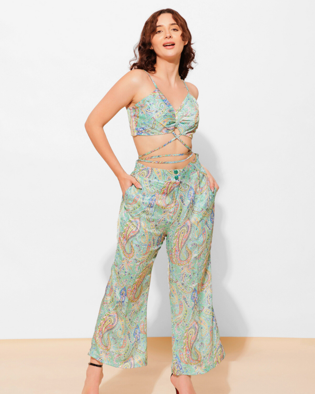 Printed Cami 2 Piece Coord set Top With High Waist Pants