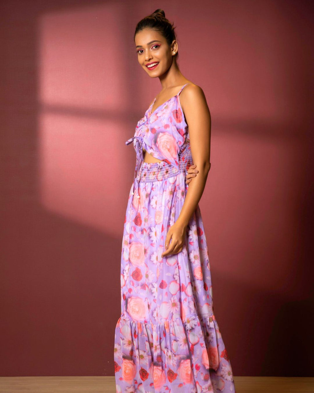 Floral A-Line Cut-out Maxi Dress