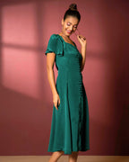American Crepe A-Neckline Flare Midi Dress