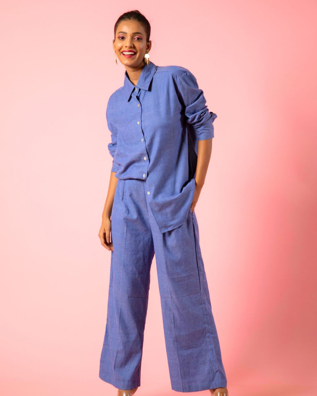 Cotton Two Piece Denim Blue Coord Set