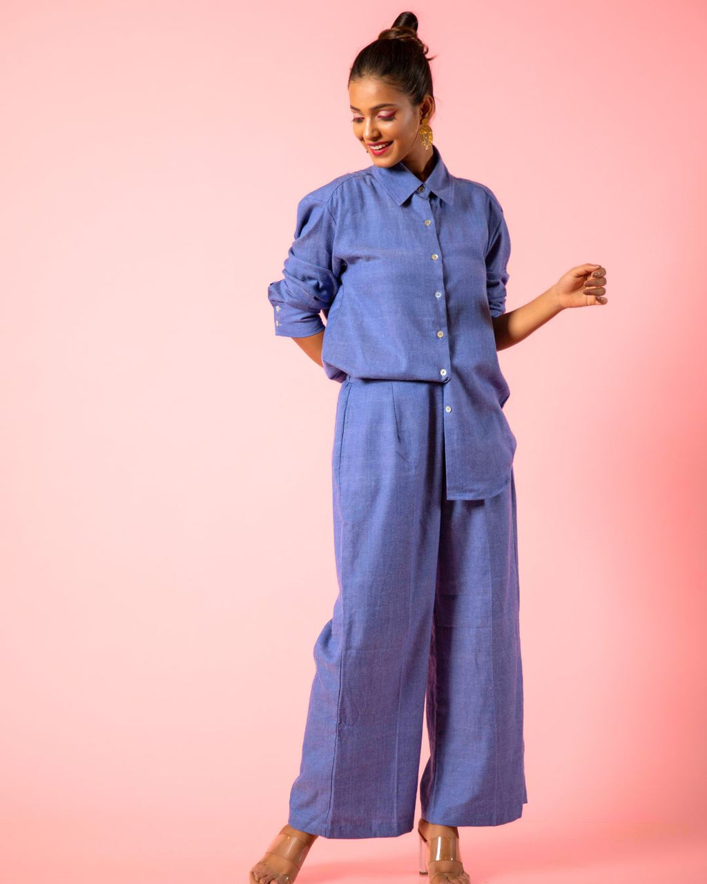 Cotton Two Piece Denim Blue Coord Set