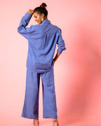 Cotton Two Piece Denim Blue Coord Set