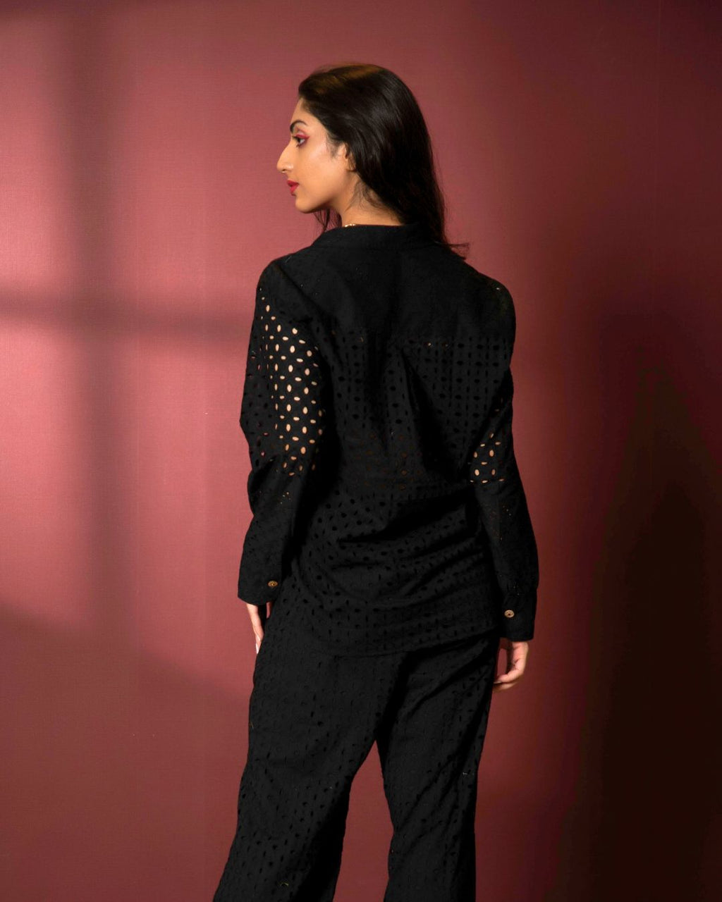 Schiffli Cotton Two Piece Shirt and Pant Coord Set