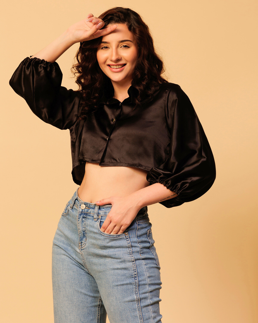 Luxe Satin Cropped Shirt – Sleek & Stylish Fit