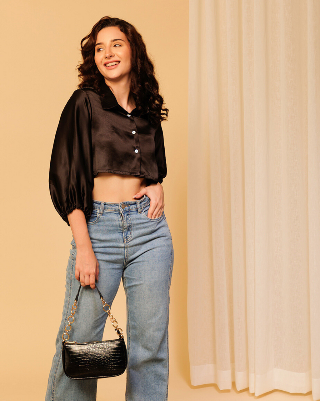 Satin Cropped Shirt for Women – Luxe & Trendy