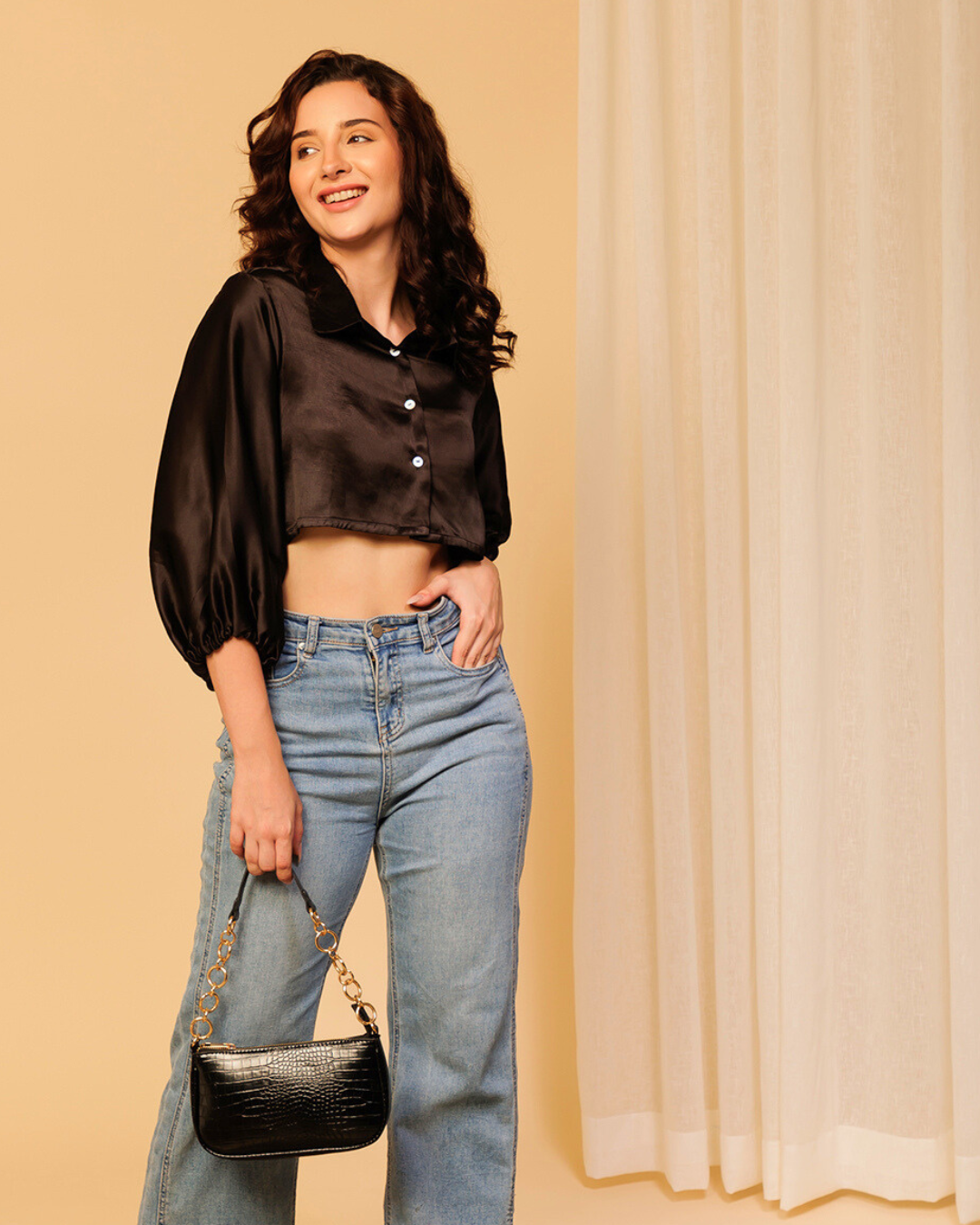 Satin Cropped Shirt for Women – Luxe & Trendy