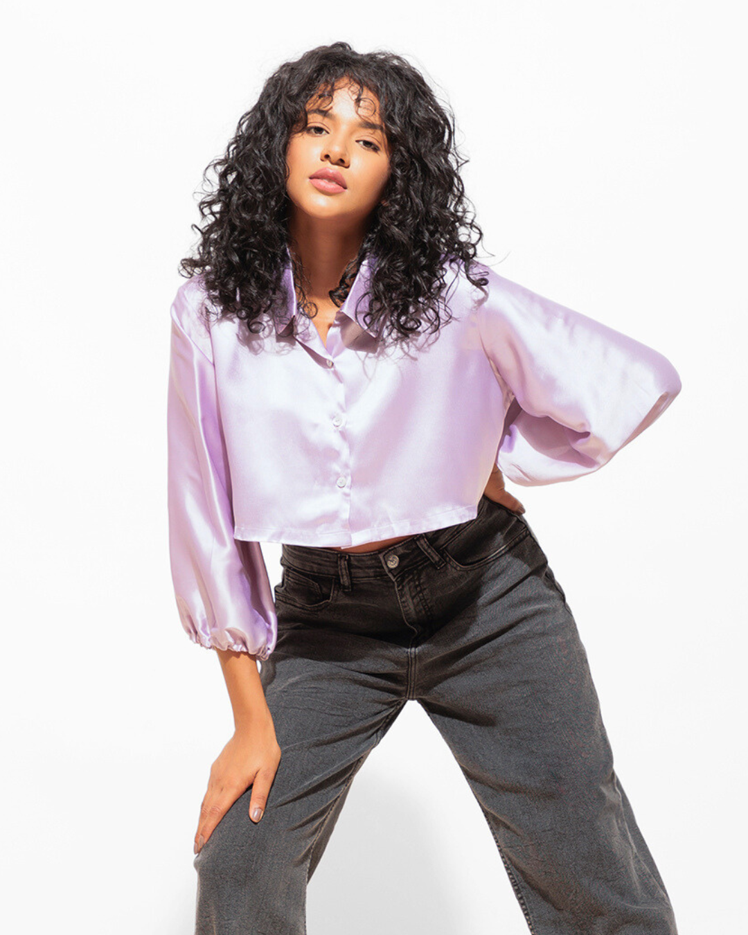 Silky Satin Crop Shirt – Versatile Staple for Day to Night Looks