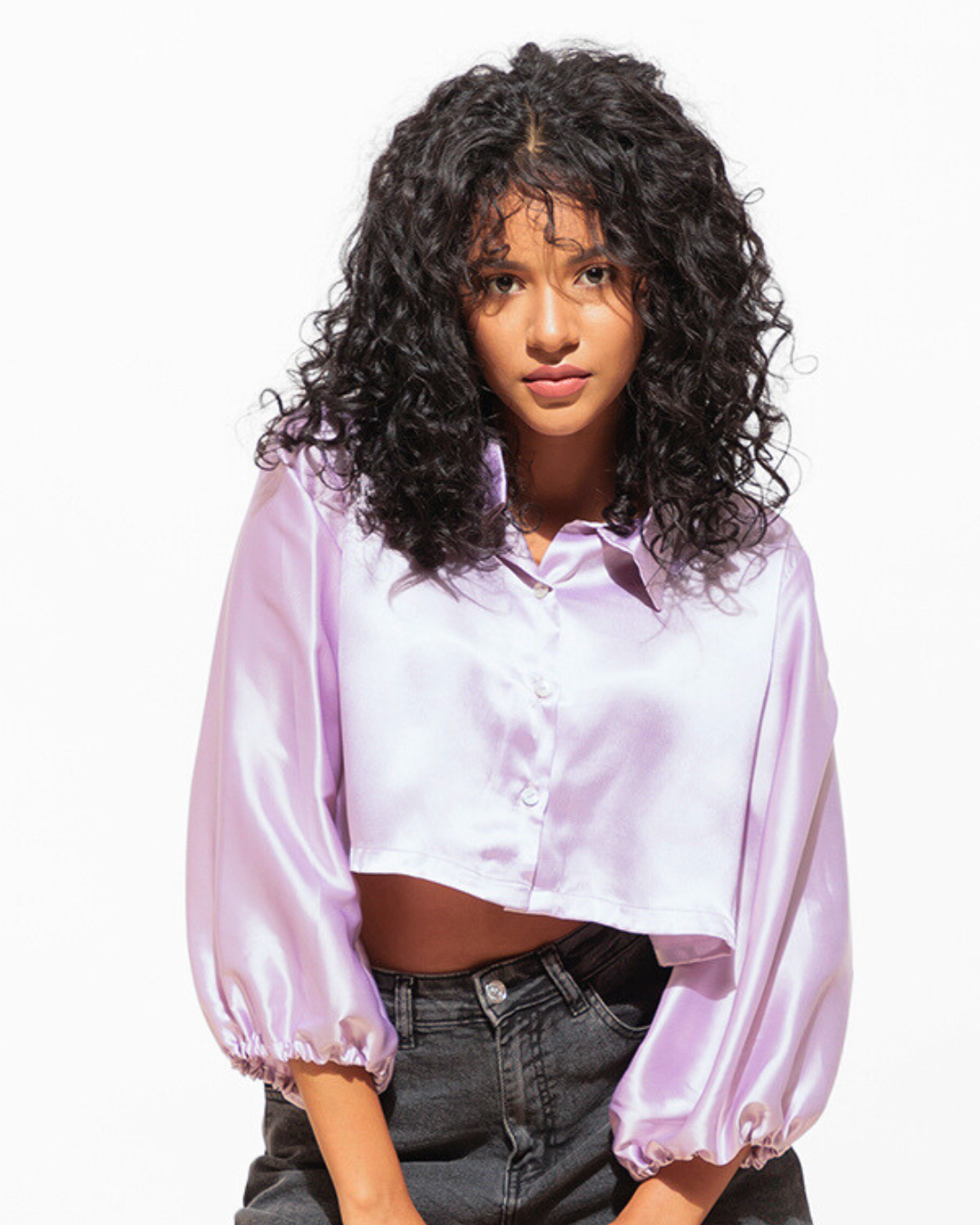High-Shine Satin Cropped Shirt for Women
