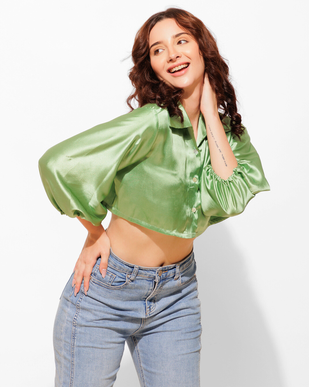 Luxe Satin Cropped Shirt – Sleek & Stylish Fit