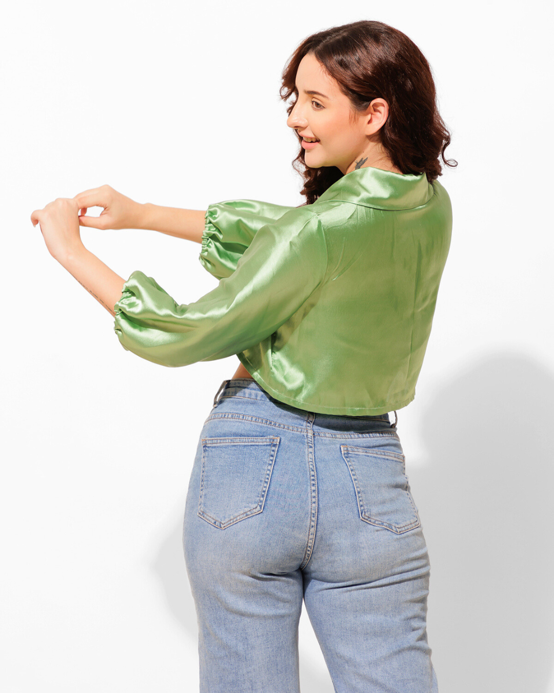 Luxe Satin Cropped Shirt – Sleek & Stylish Fit