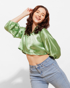 Silky Satin Crop Shirt – Versatile Staple for Day to Night Looks