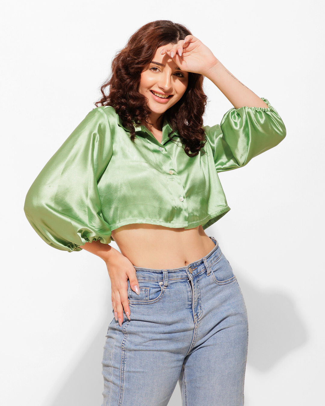 Luxe Satin Cropped Shirt – Sleek & Stylish Fit