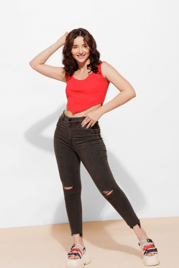 Ribbed Red Cotton Crop – Perfect for Casual Days
