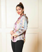 Printed Long Sleeves Satin Cuffed Shirt