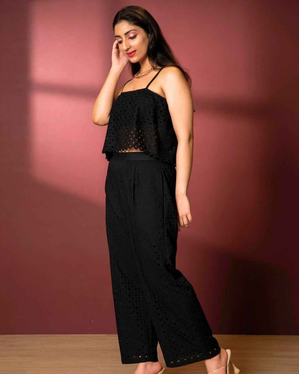 Cotton Two Piece Top with Pants Coord Set
