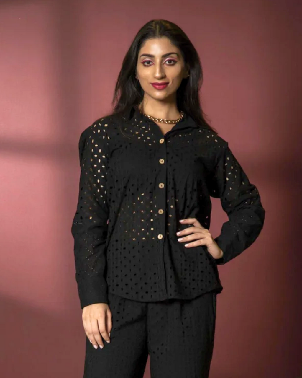 Classic Schiffli Cotton Shirt for Women – Summer Essential