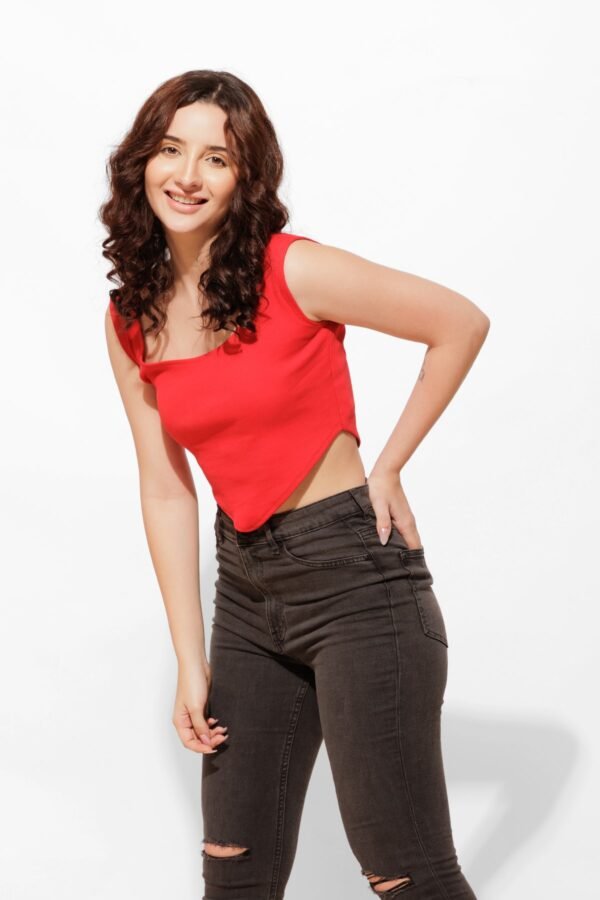 Ribbed Red Cotton Crop – Perfect for Casual Days