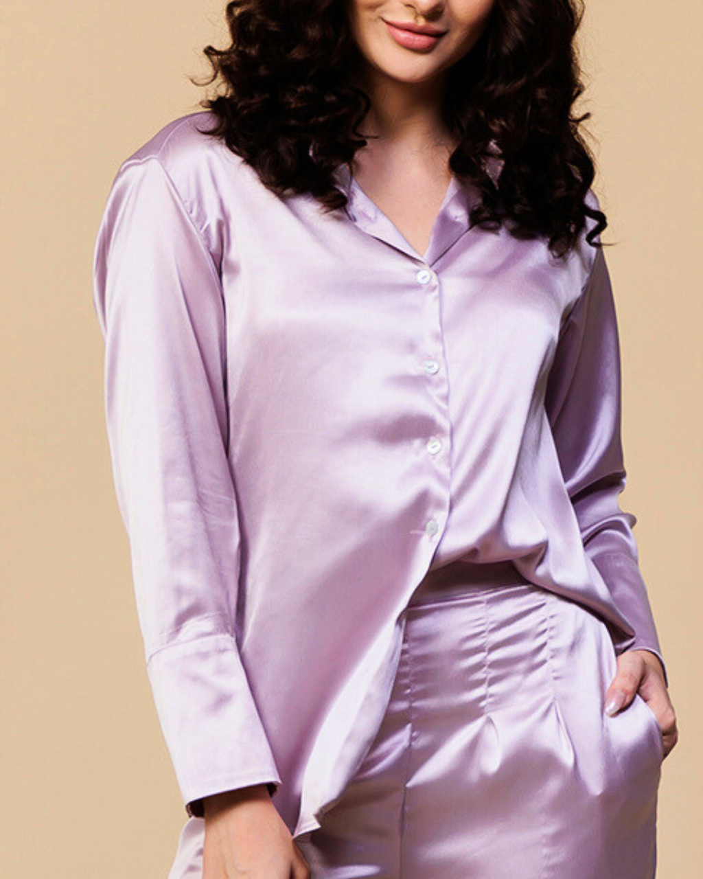 Satin Shirt with Straight Pants 2 Piece Coord Set