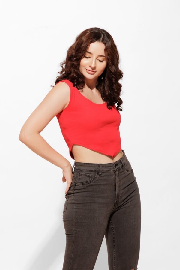 Ribbed Red Cotton Crop – Perfect for Casual Days