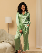 Satin Shirt with Straight Pants 2 Piece Coord Set