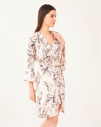 Satin Cowl Neck Drawstring With Robe Midi Dress