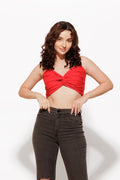 Women’s Red Twist Cotton Crop Top – Modern Fit