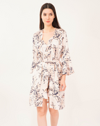 Satin Cowl Neck Drawstring With Robe Midi Dress