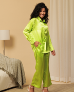 Satin Shirt with Straight Pants 2 Piece Coord Set
