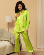 Satin Shirt with Straight Pants 2 Piece Coord Set