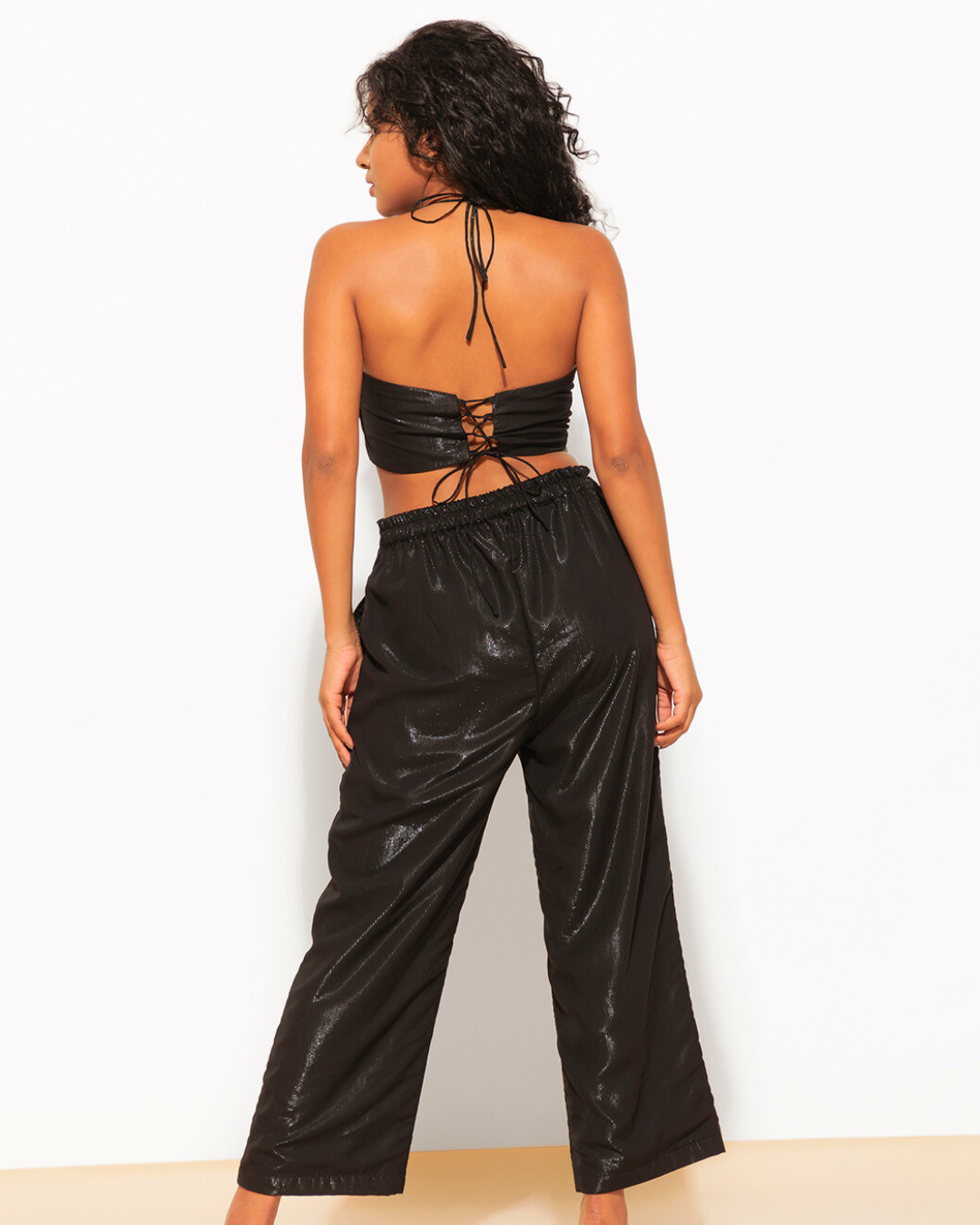 3 Piece Shimmer Co-ord Set – Bralette, Shirt & Pants Combo