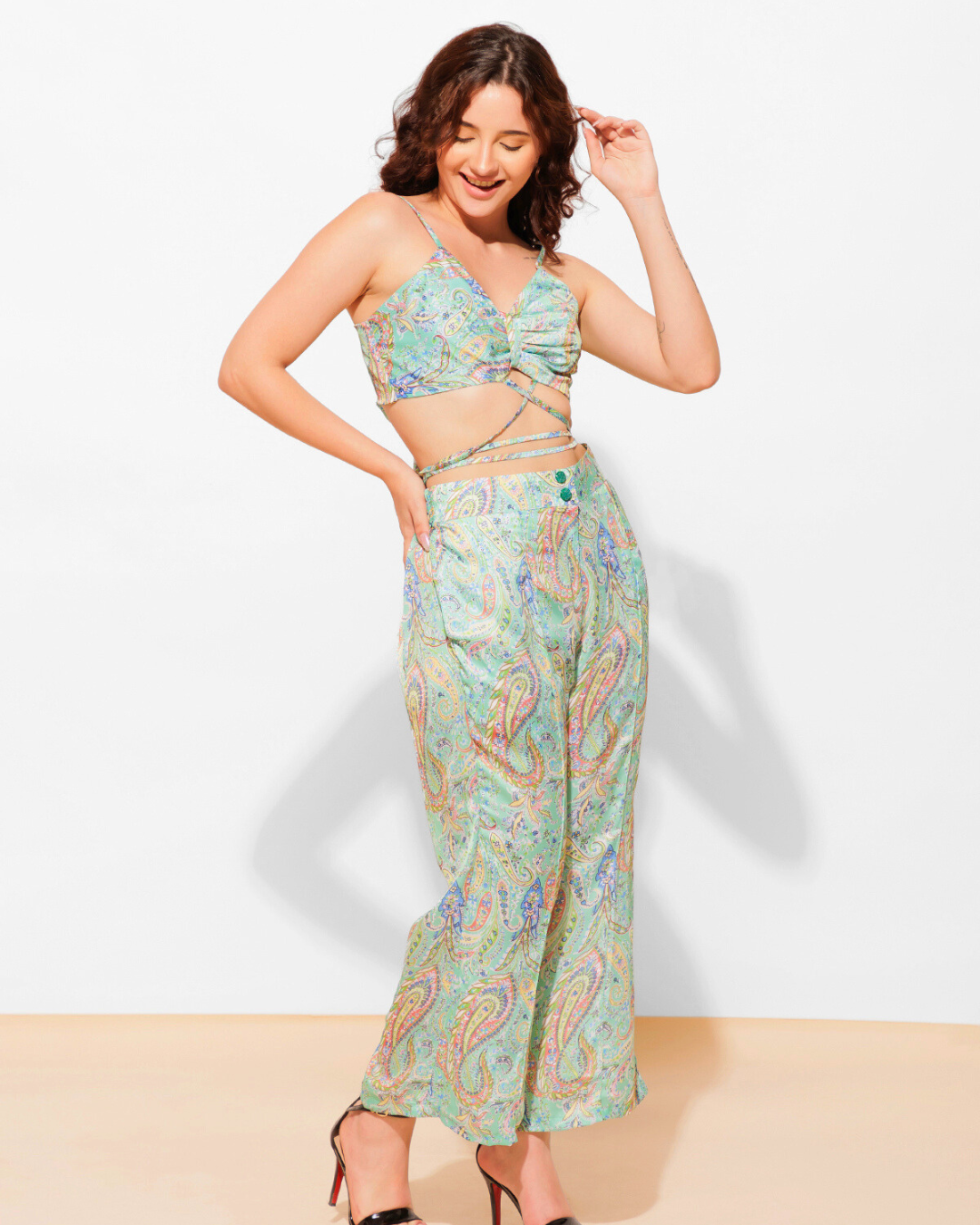 Printed Cami 2 Piece Coord set Top With High Waist Pants