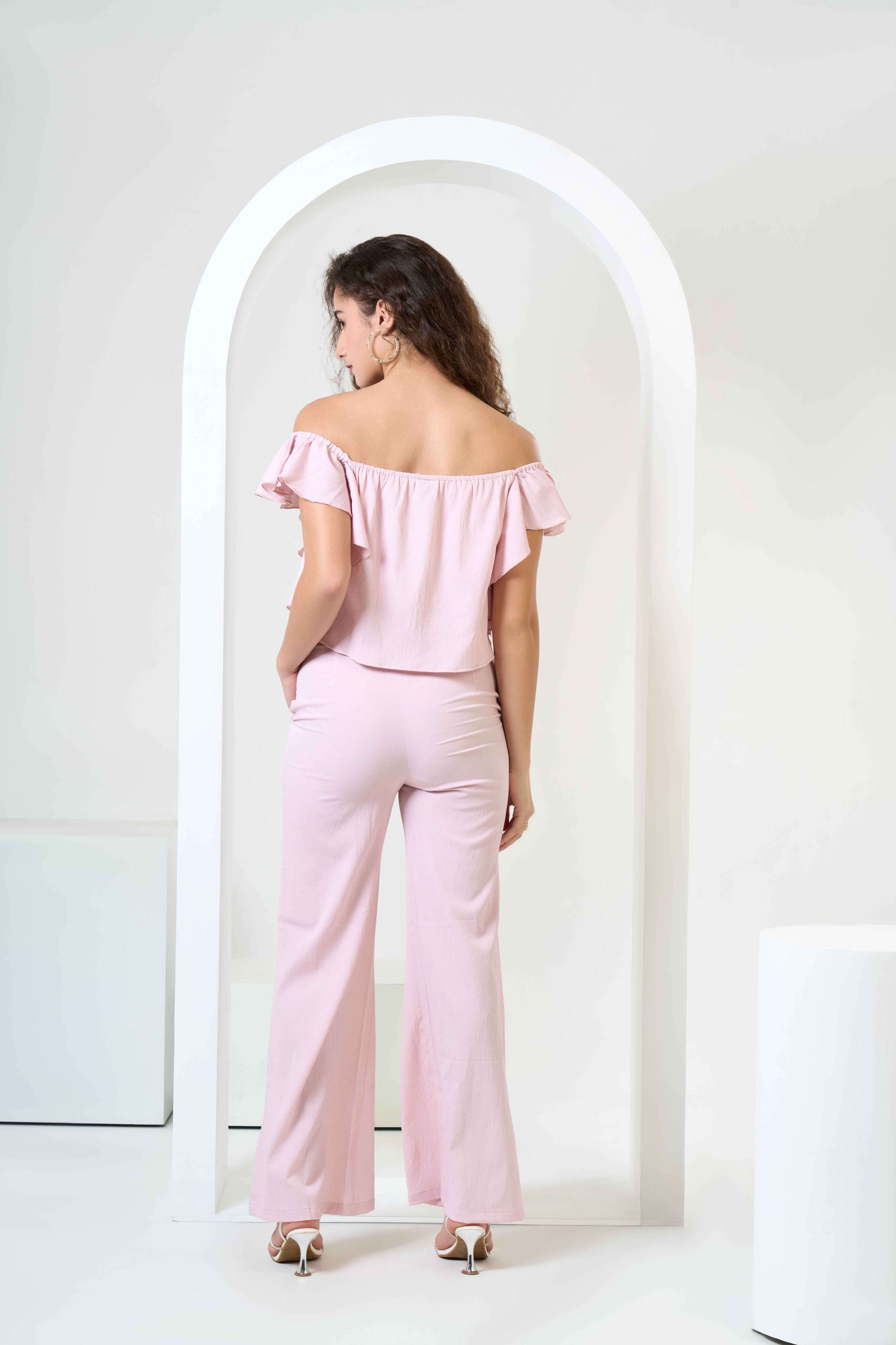 Frill Crop Top with Flared Trousers Co-Ord Sets