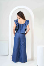 Frill Crop Top with Flared Trousers Co-Ord Sets