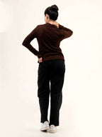 Rib Cotton Full Sleeve Top with Collar