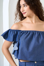 Frill Crop Top with Flared Trousers Co-Ord Sets