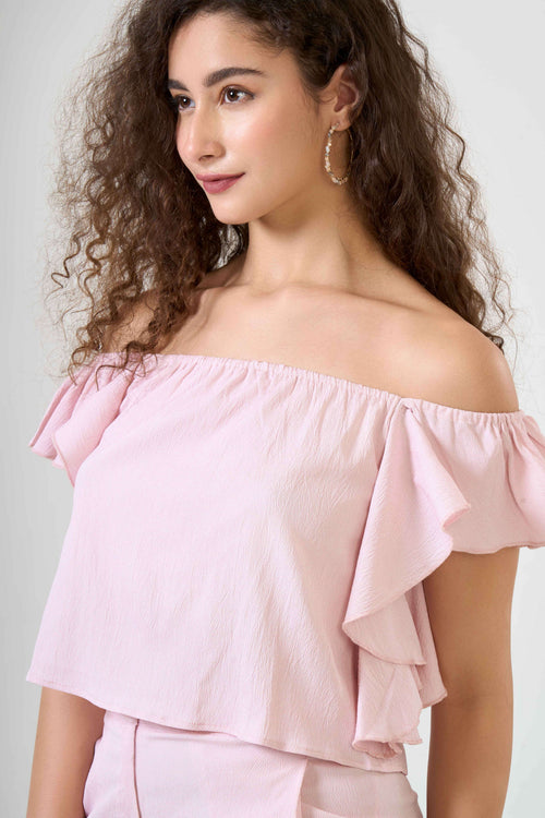 Frill Crop Top with Flared Trousers Co-Ord Sets