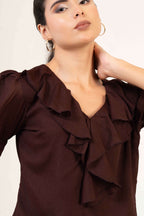 Women Fandi Frill Neck Top