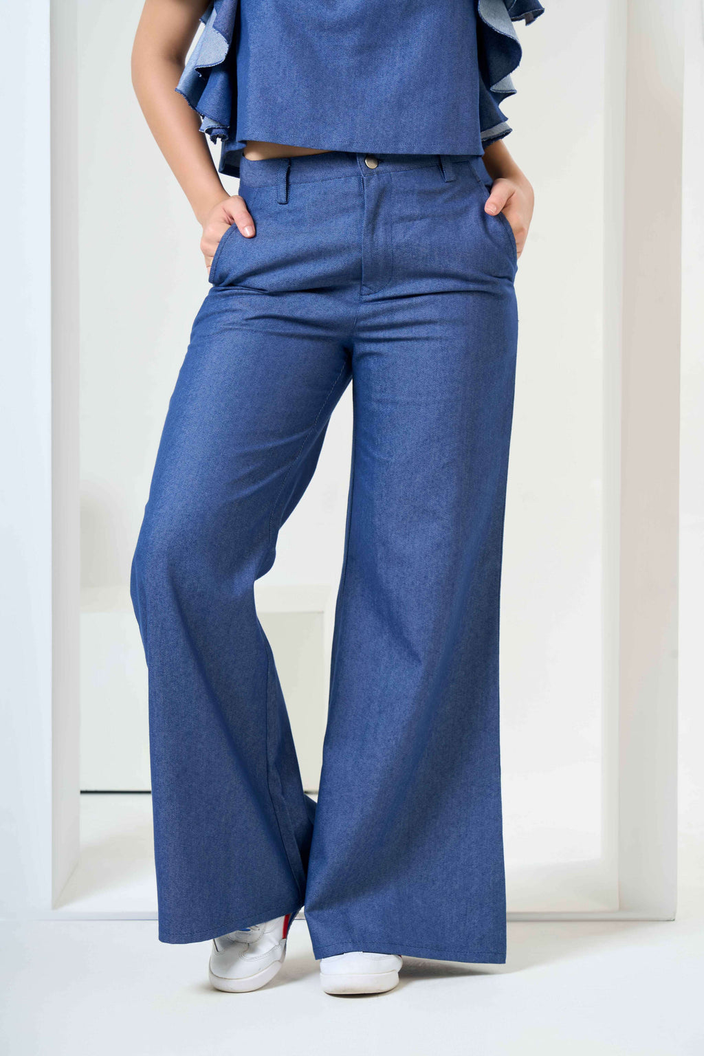Frill Crop Top with Flared Trousers Co-Ord Sets