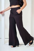 Frill Crop Top with Flared Trousers Co-Ord Sets