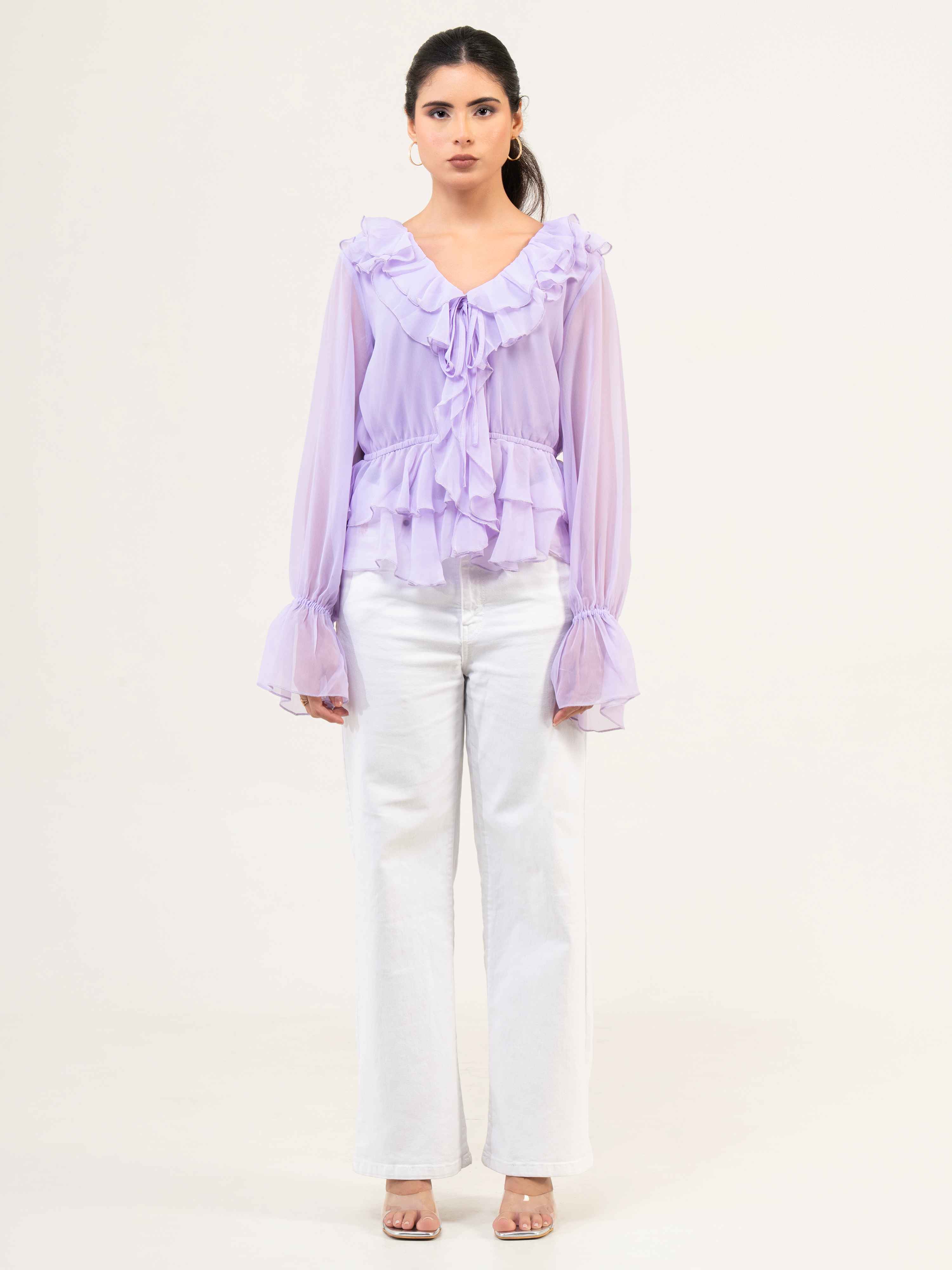 Women Fandi Bell Sleeves Peplum Top