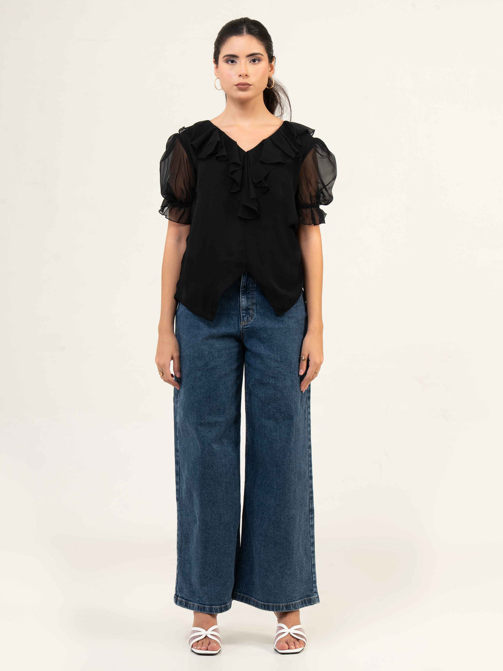 Women Fandi Frill Neck Top