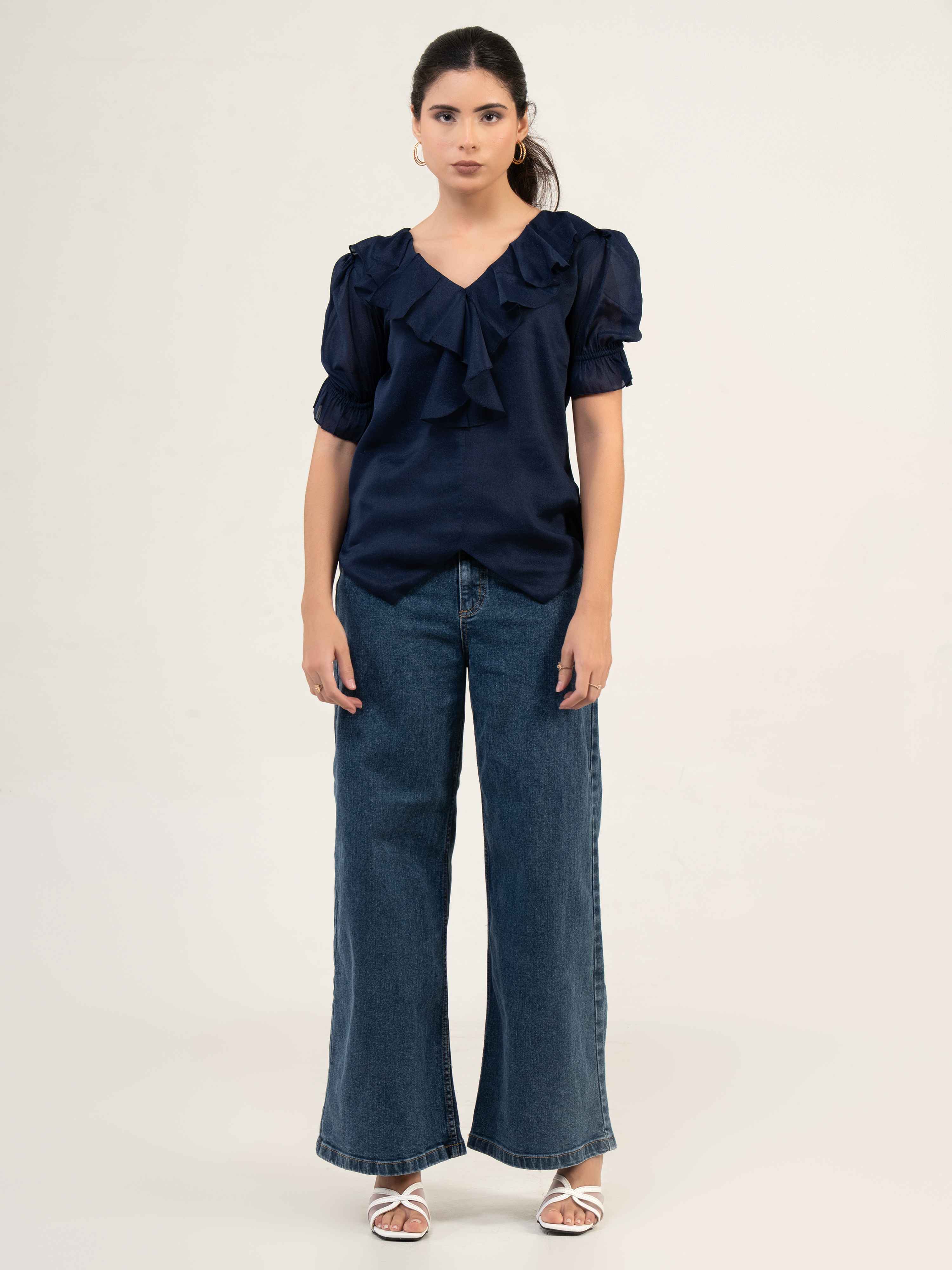 Women Fandi Frill Neck Top