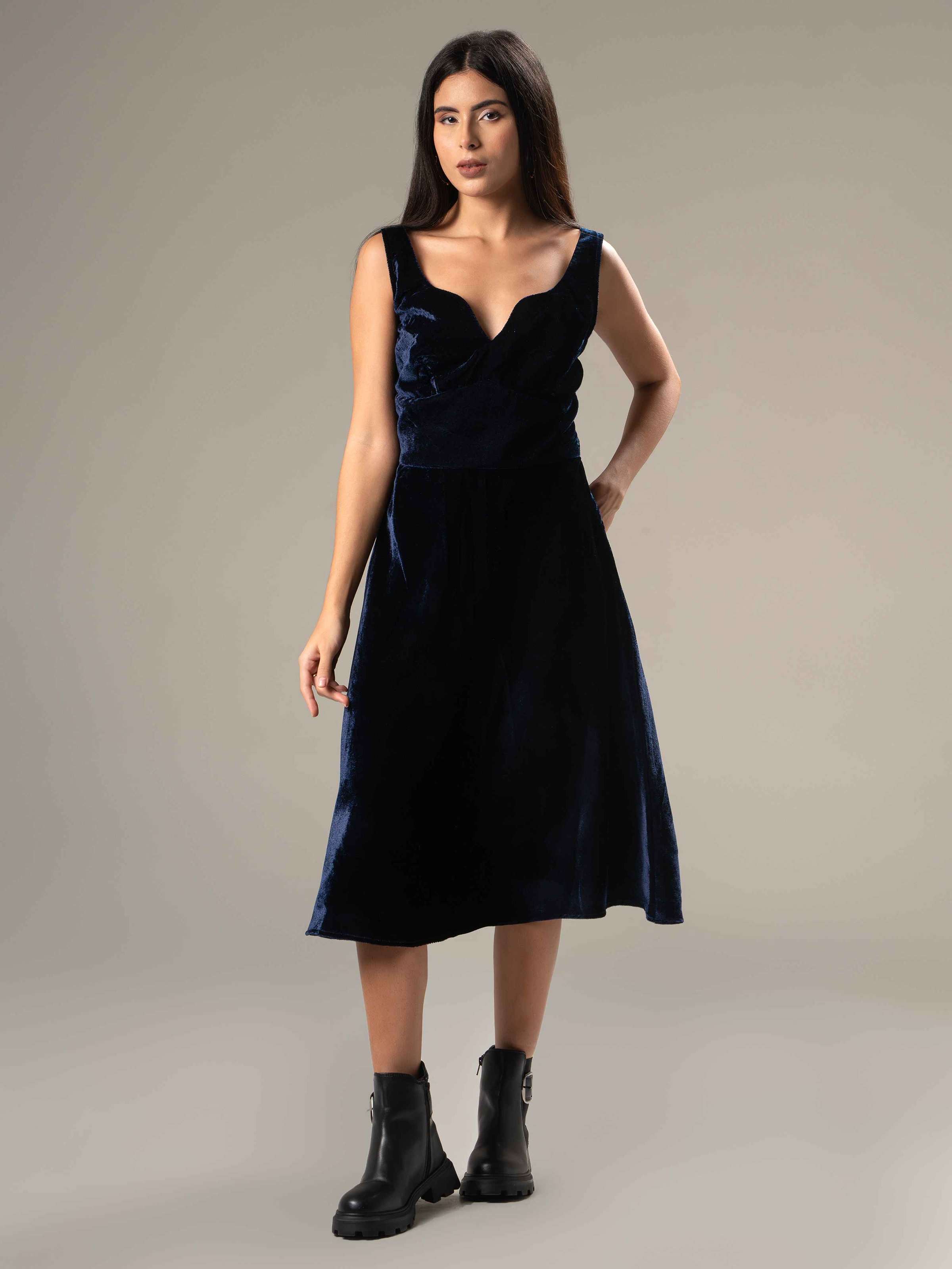 Velvet Blue Midi Dress