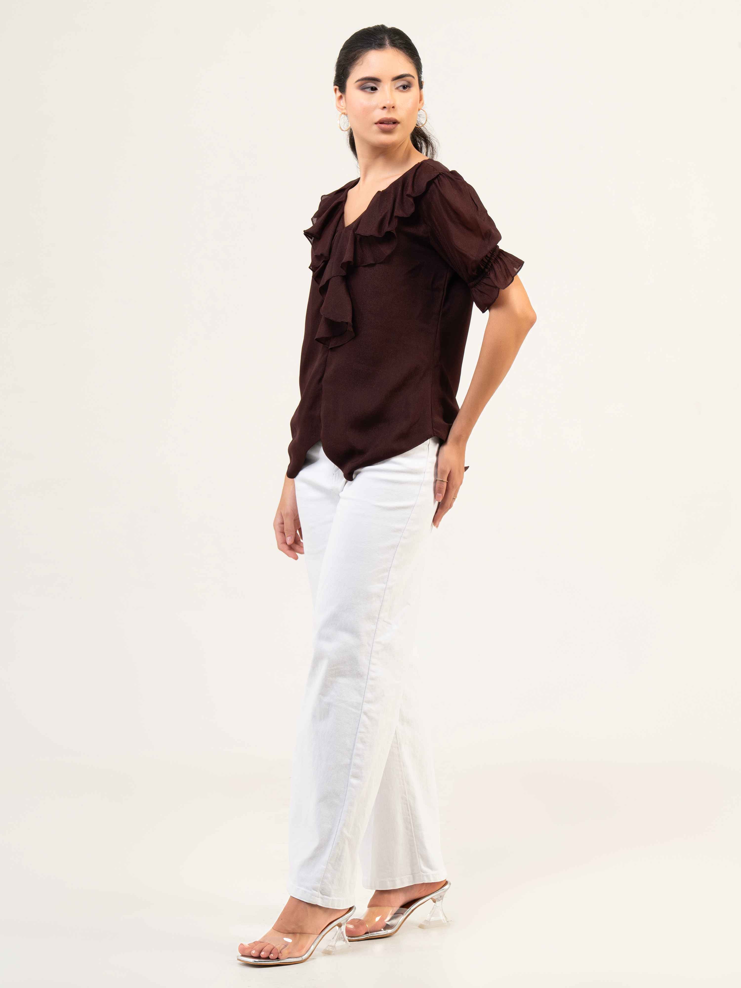 Women Fandi Frill Neck Top