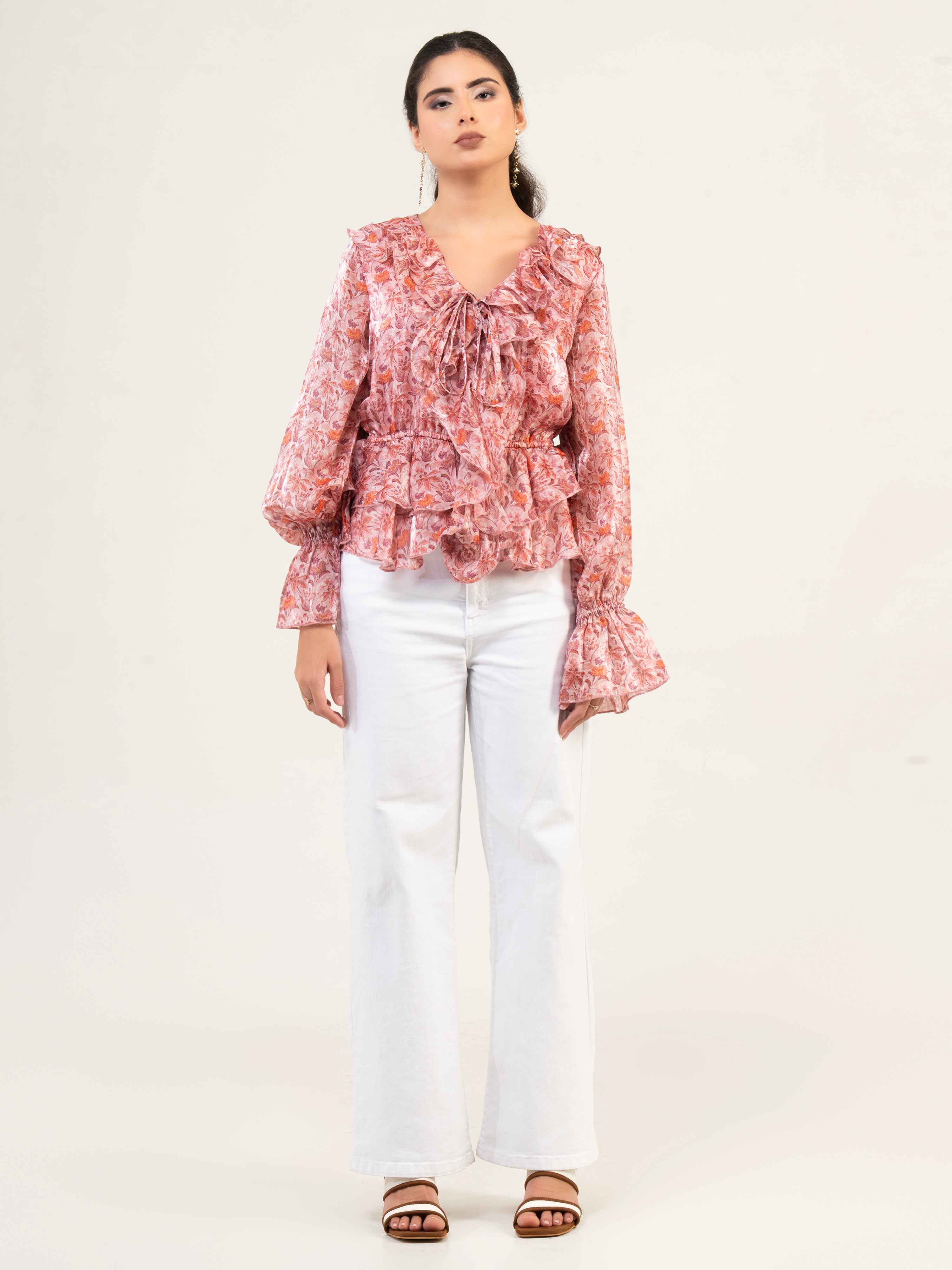 Women Fandi Bell Sleeves Peplum Top