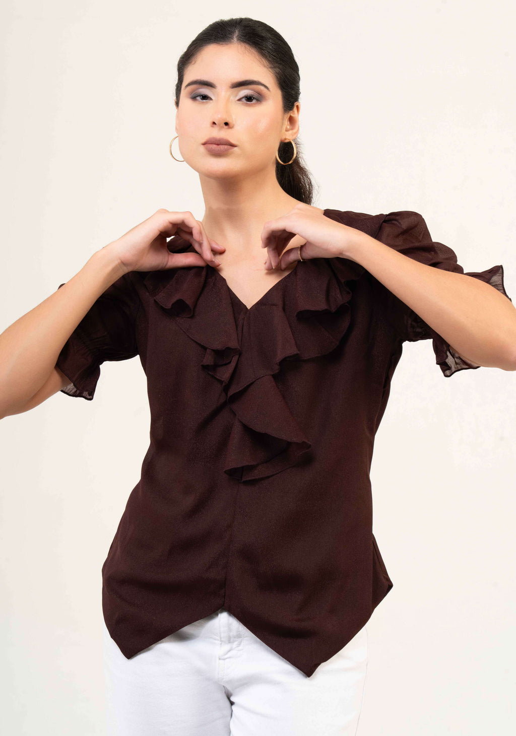 Women Fandi Frill Neck Top