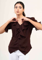 Women Fandi Frill Neck Top
