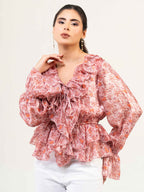 Women Fandi Bell Sleeves Peplum Top